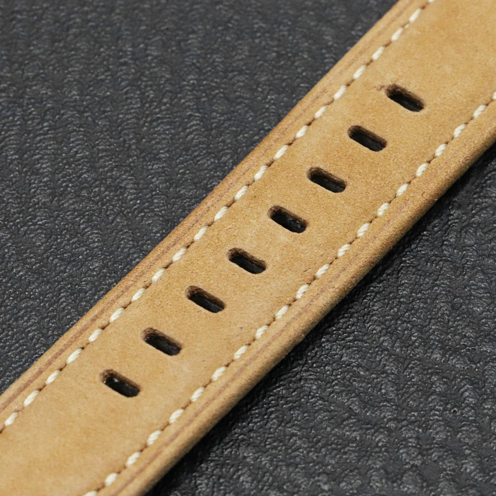 Garmin QuickFit Stitched Leather Buckle Band stitched leather adjustment holes detail