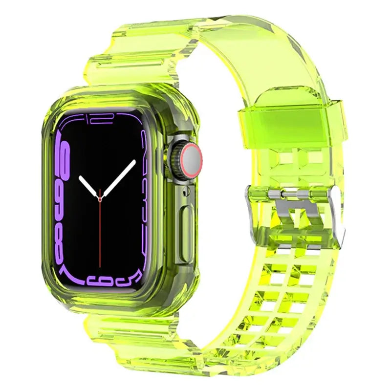 Clear Neon Yellow Apple Watch band with bumper case and buckle