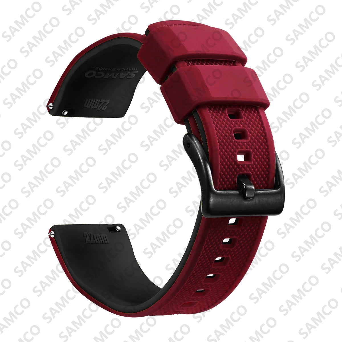 COROS Textured Silicone Watch Band with Buckle Choices - Wine Red / Black - Black Buckle