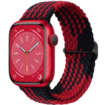 Apple Watch Braided Strap featuring a soft elastic nylon band in black and red for comfort and style.