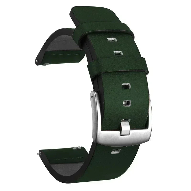 COROS Leather Watch Band with Square Adjustment Holes - Green - Silver Buckle
