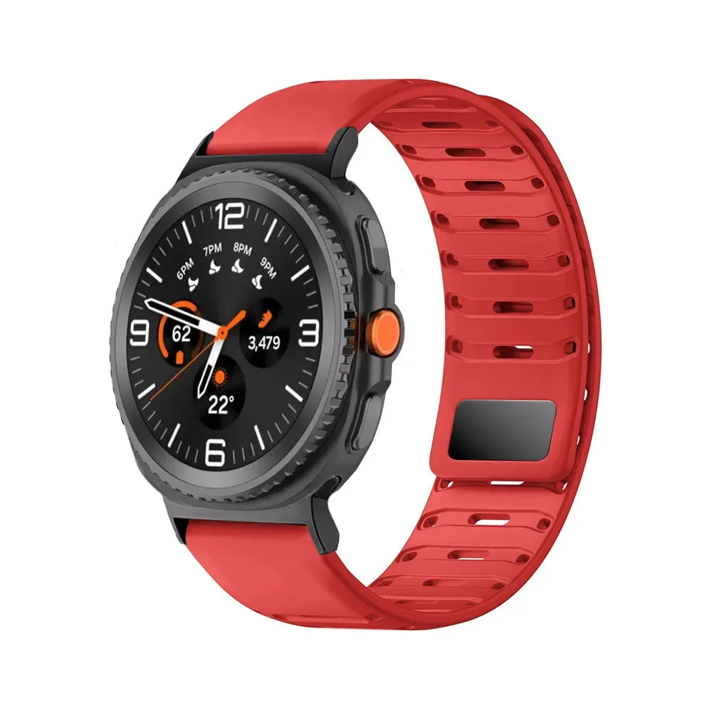 Samsung Galaxy Silicone Watch Band - Magnetic Watch8/Watch8 Classic/Watch9/Ultra/Ultra2 in red with comfortable breathable fit.