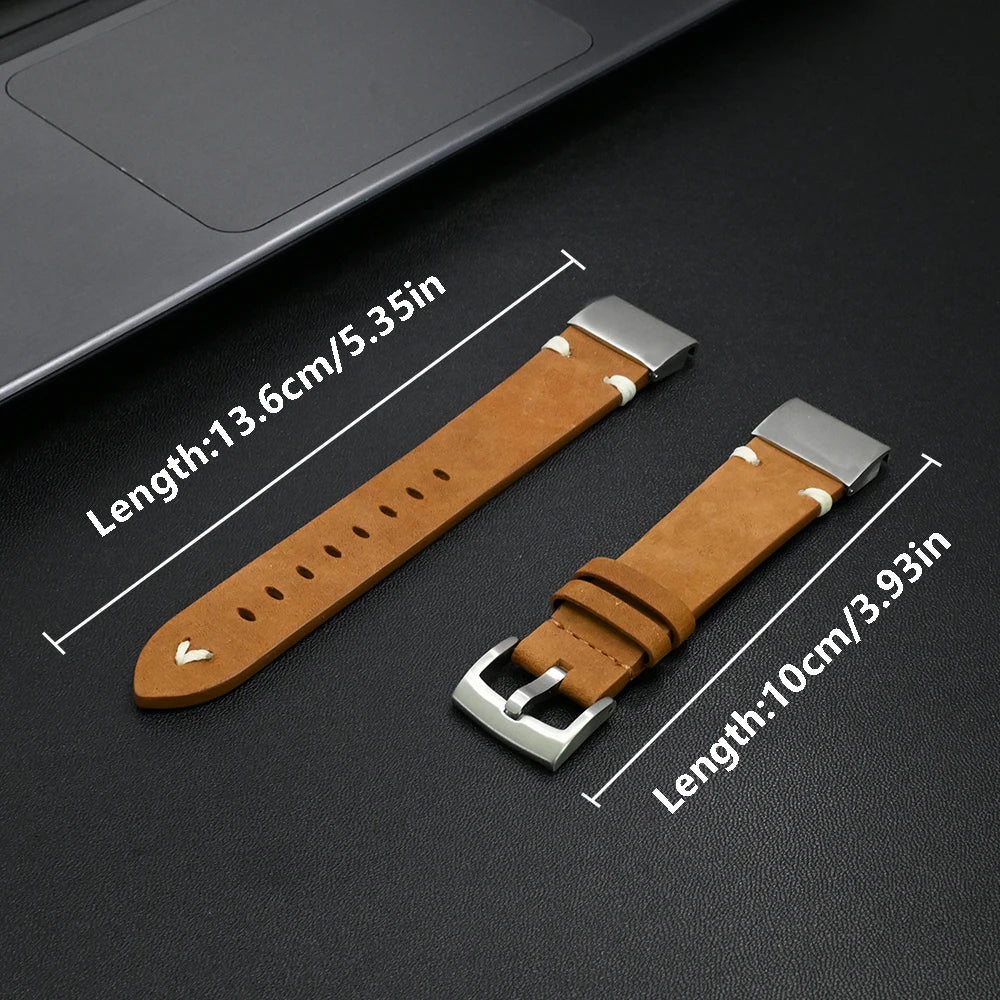 Garmin Leather Soft Strap with adjustable lengths for a perfect fit, designed for Garmin smartwatch bands and replacement straps.