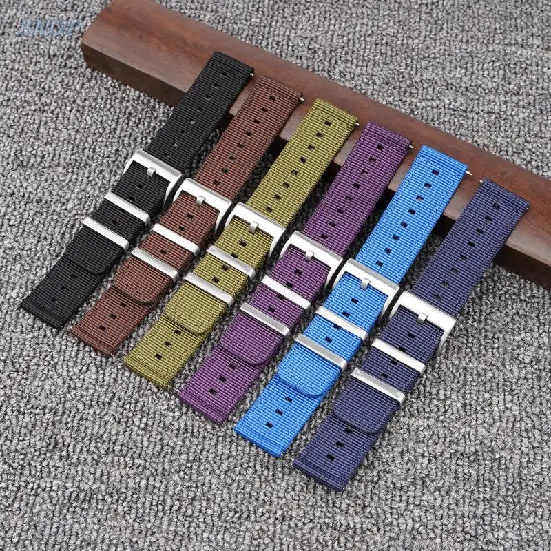 Assorted tough nylon bands for Samsung Galaxy watches in various colors, showcasing style and durability for everyday wear.