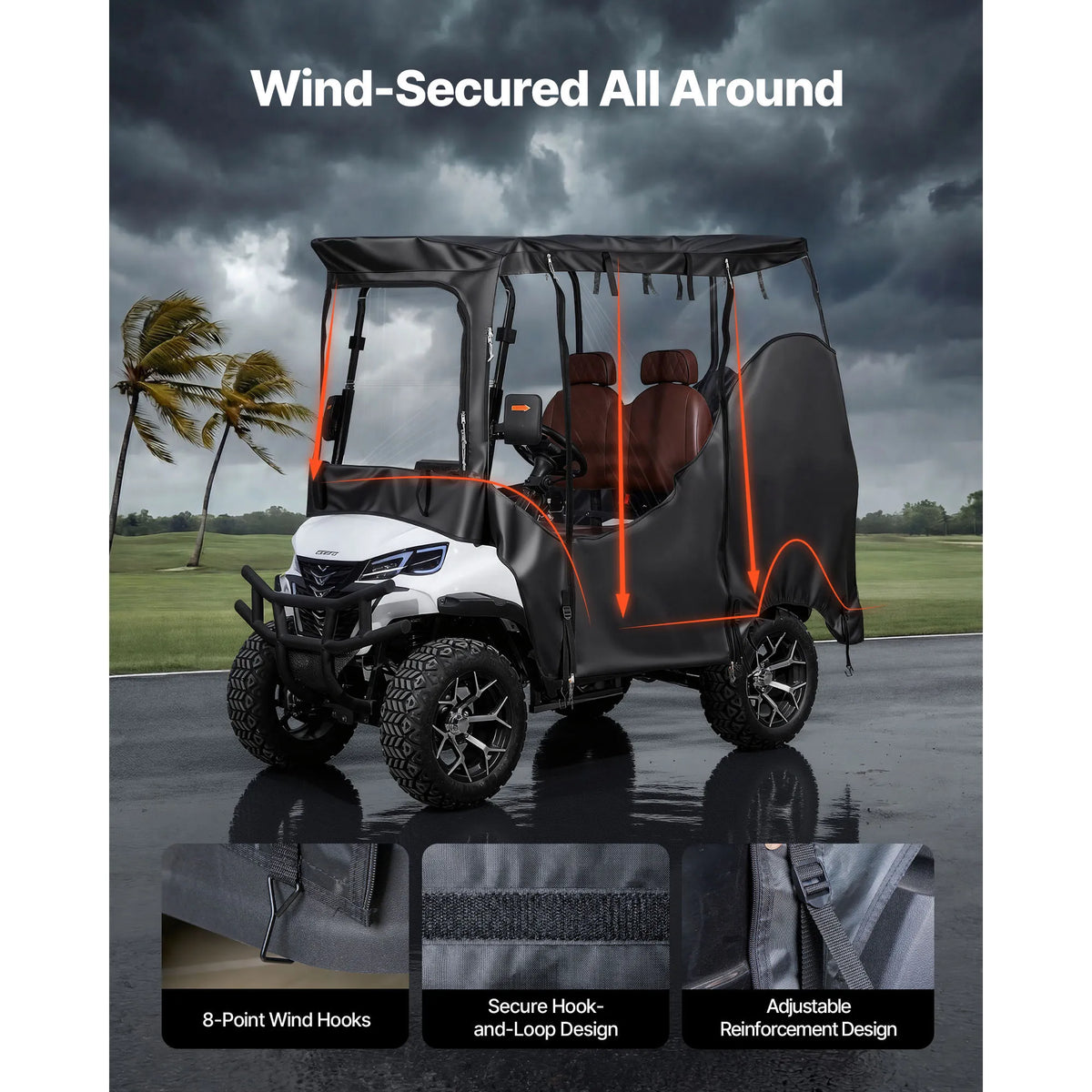 Golf Cart Enclosure for 2-Passenger Carts, Clear Windows
