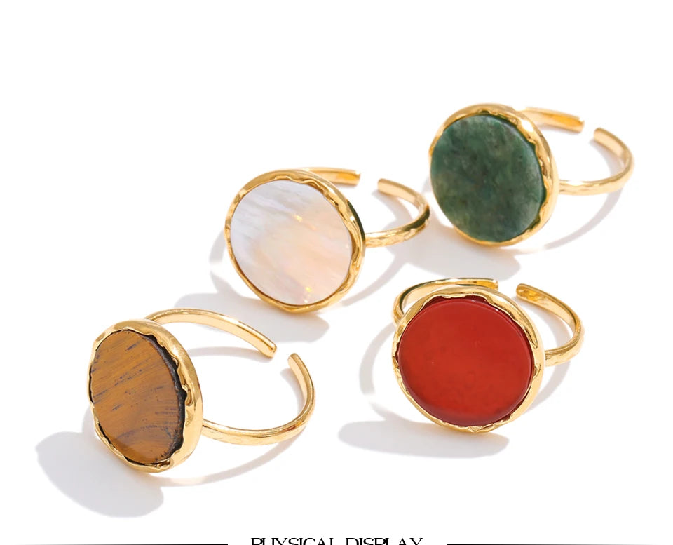 Red Agate Adjustable Ring, Stainless Steel - view 2