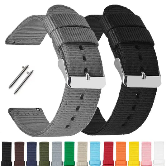 Woven Nylon Band in gray and black with color swatches