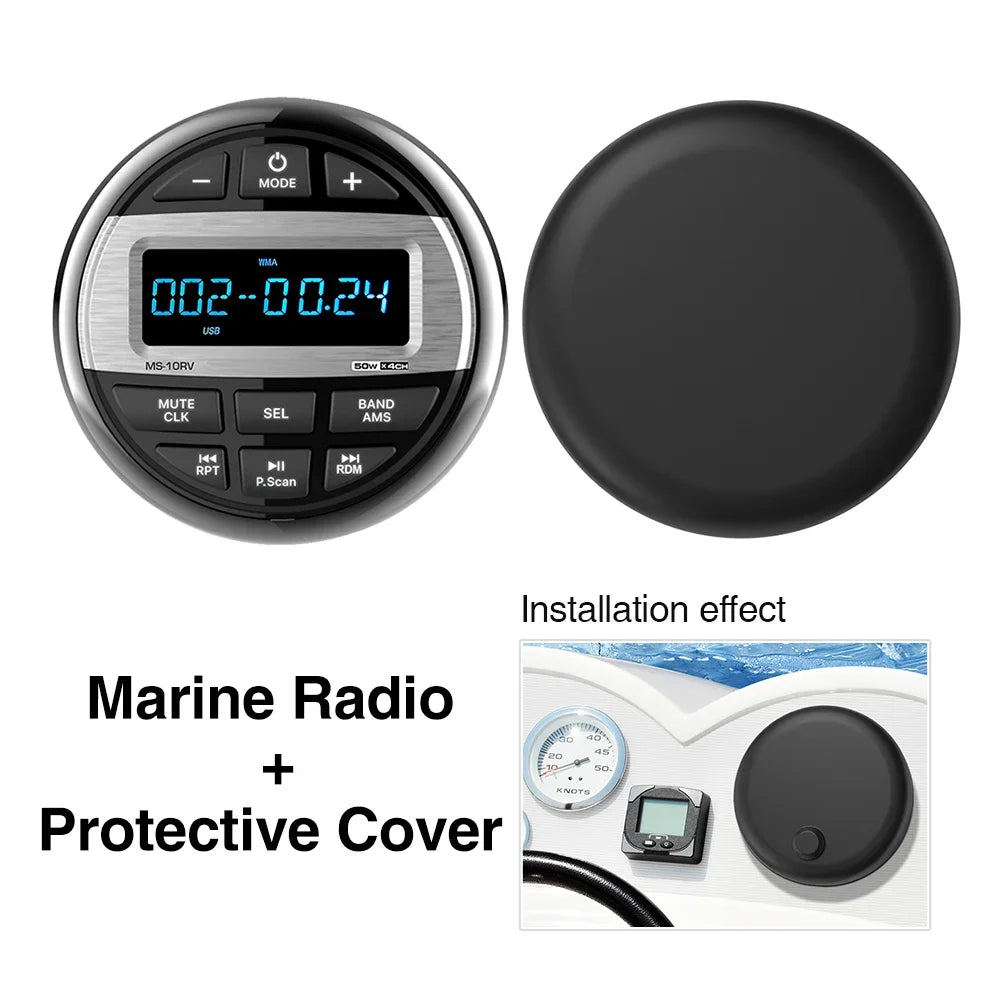 Golf Cart Bluetooth Stereo, Waterproof Marine Radio, Chrome Bezel