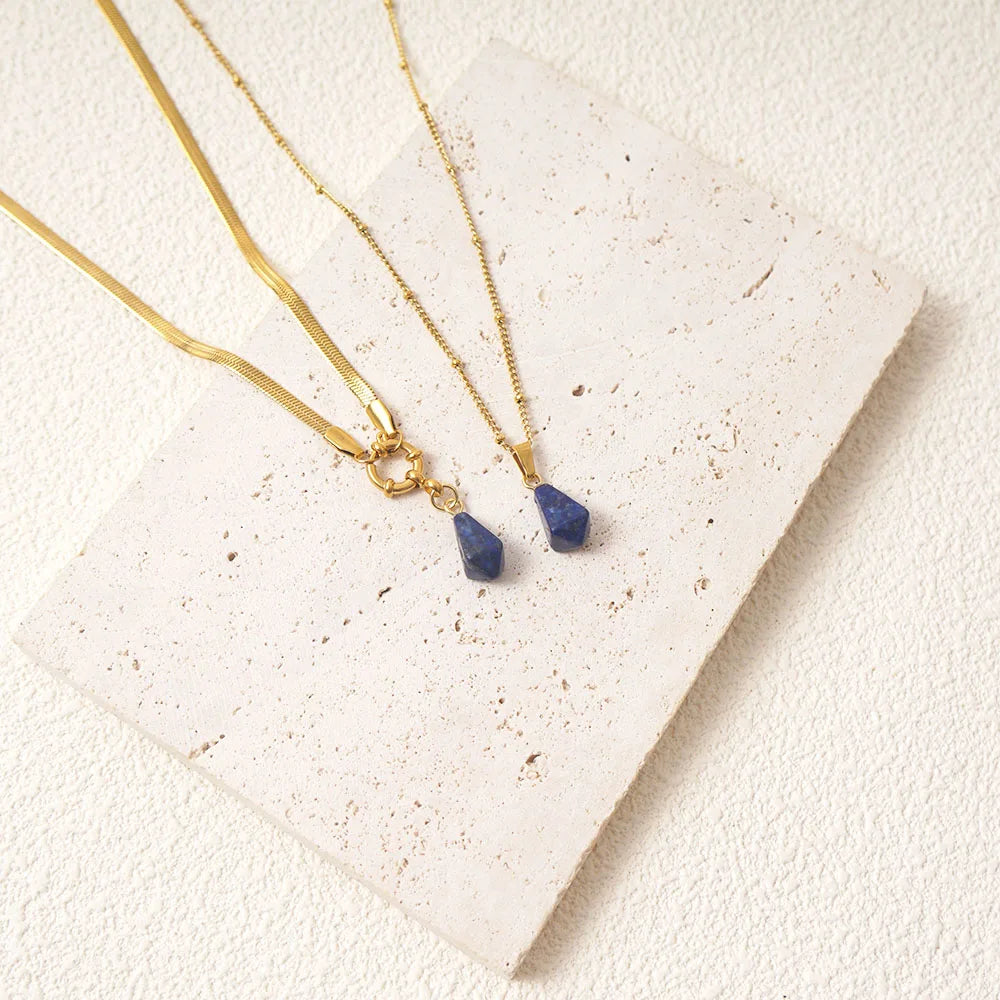 Lapis lazuli drop pendant necklace, gold-tone stainless steel