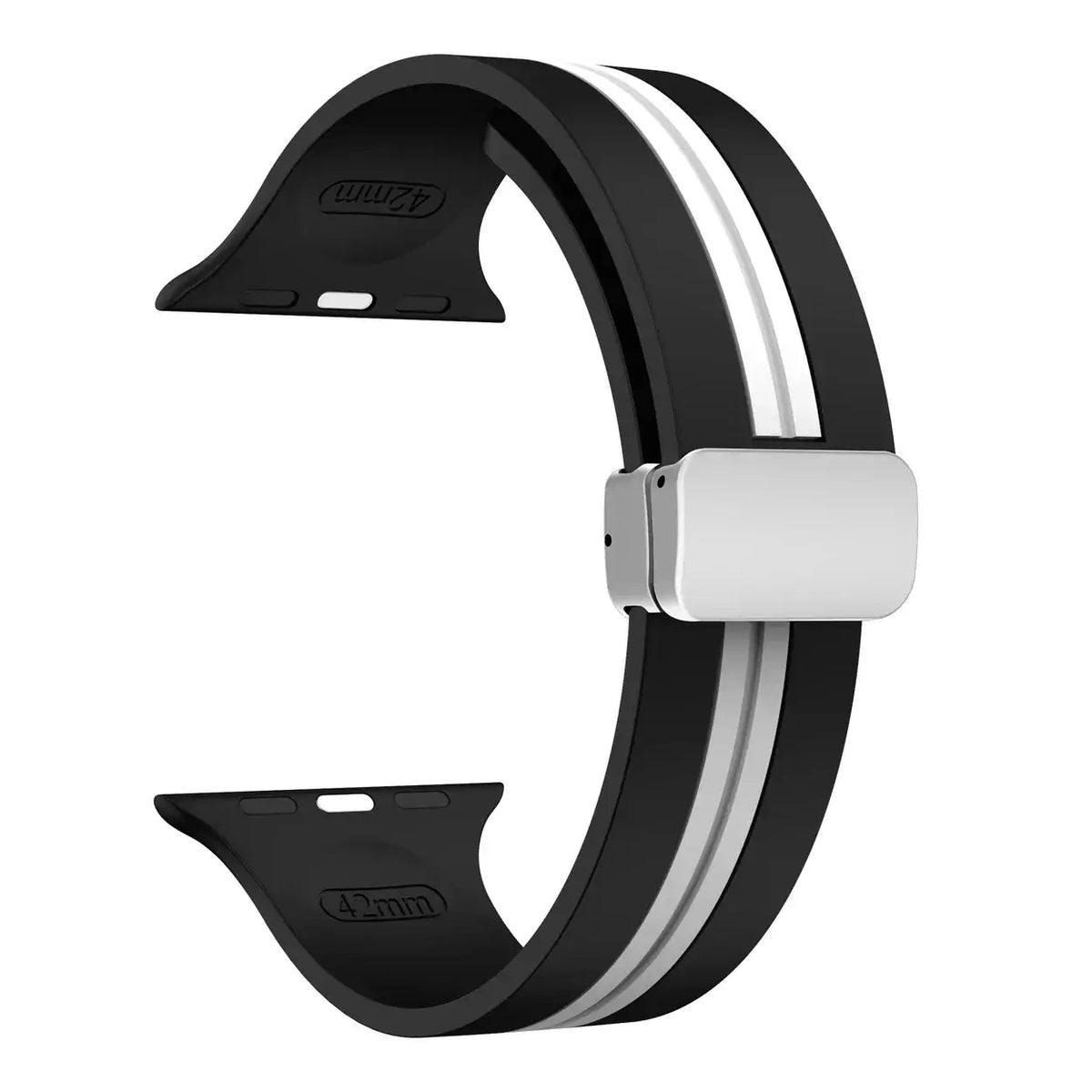 Black / White - Silver Clasp striped silicone Apple Watch band with magnetic clasp