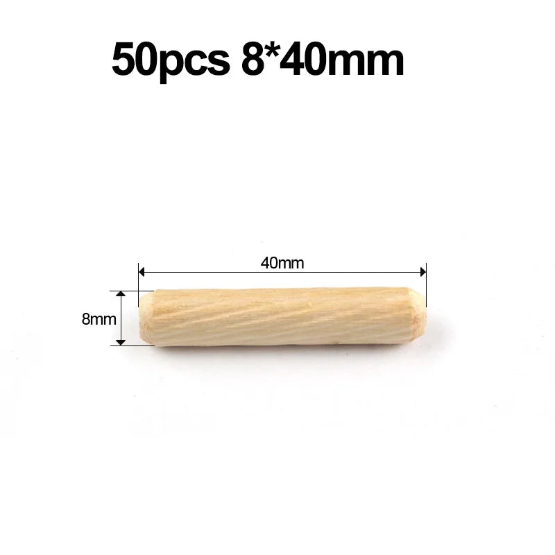 Fluted Wood Dowel Pins, 50-Pack, 6/8/10mm