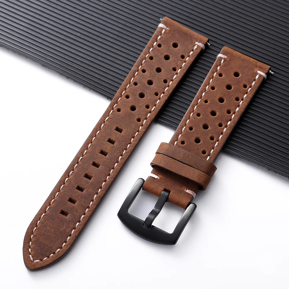 COROS Perforated Leather Band with Stitching Options – Dark Brown / White Stitching