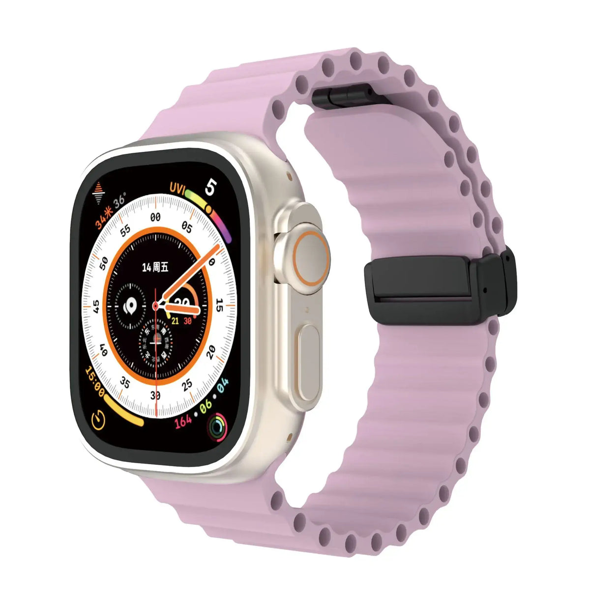 Lilac ridged silicone Apple Watch band with magnetic clasp
