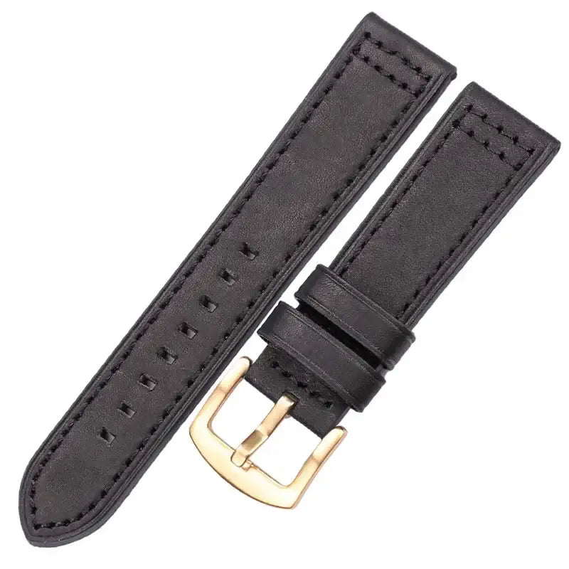 Suunto Leather Band with Square Adjustment Holes – Black / Gold Buckle