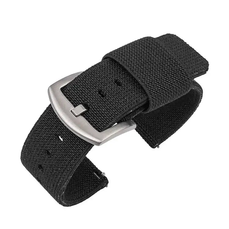Black nylon Suunto watch band with a metal buckle, offering a lightweight and comfortable fit for everyday wear.