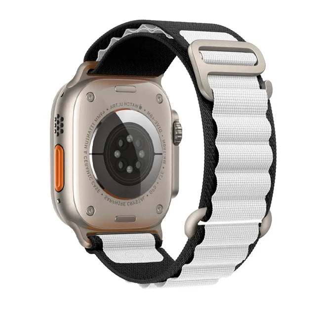 Alpine Style Nylon Apple Watch Loop with Metal Hook in White / Black