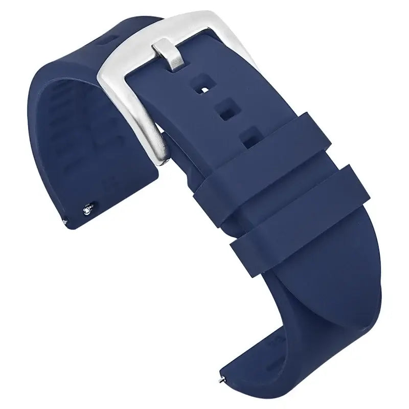 Smooth Silicone Band with Textured Underside in Navy Blue / Silver Buckle for compatible Huawei watches