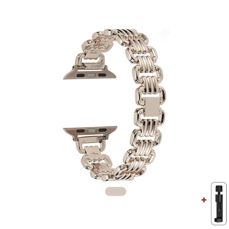 Apple Watch Metal Band with luxury chain design, adjustable strap for a comfortable fit, in elegant silver finish.