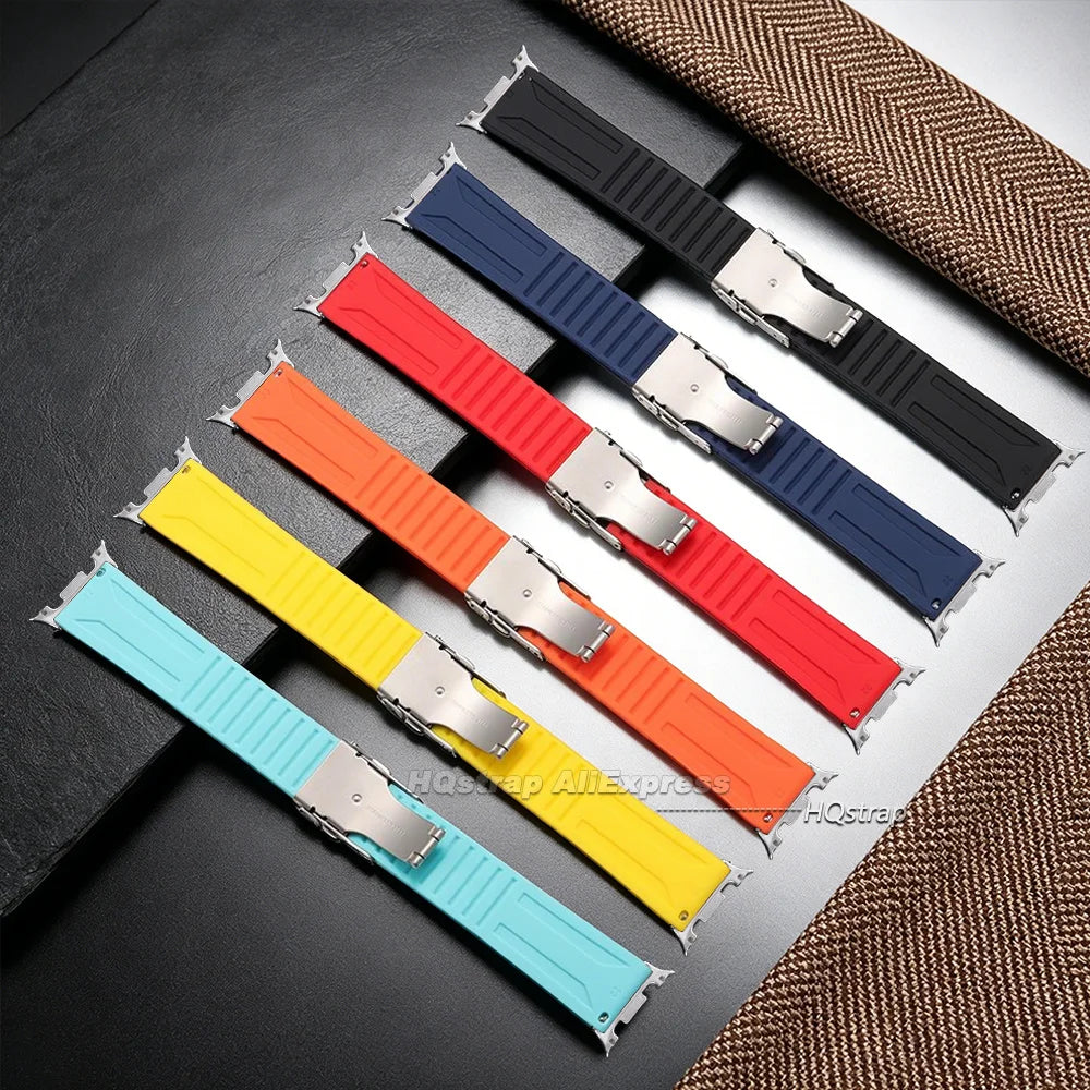Samsung Galaxy Silicone Sport Watch Band - Watch8/Watch8 Classic/Watch9 Waterproof Buckle in various colors.