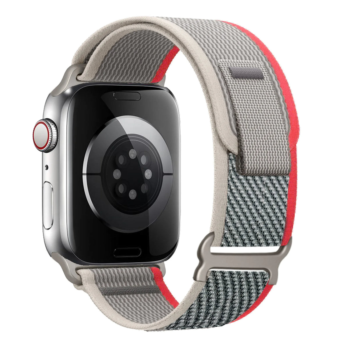 Two-Tone Nylon Apple Watch Trail Loop with Pull Tab in Gray / Red