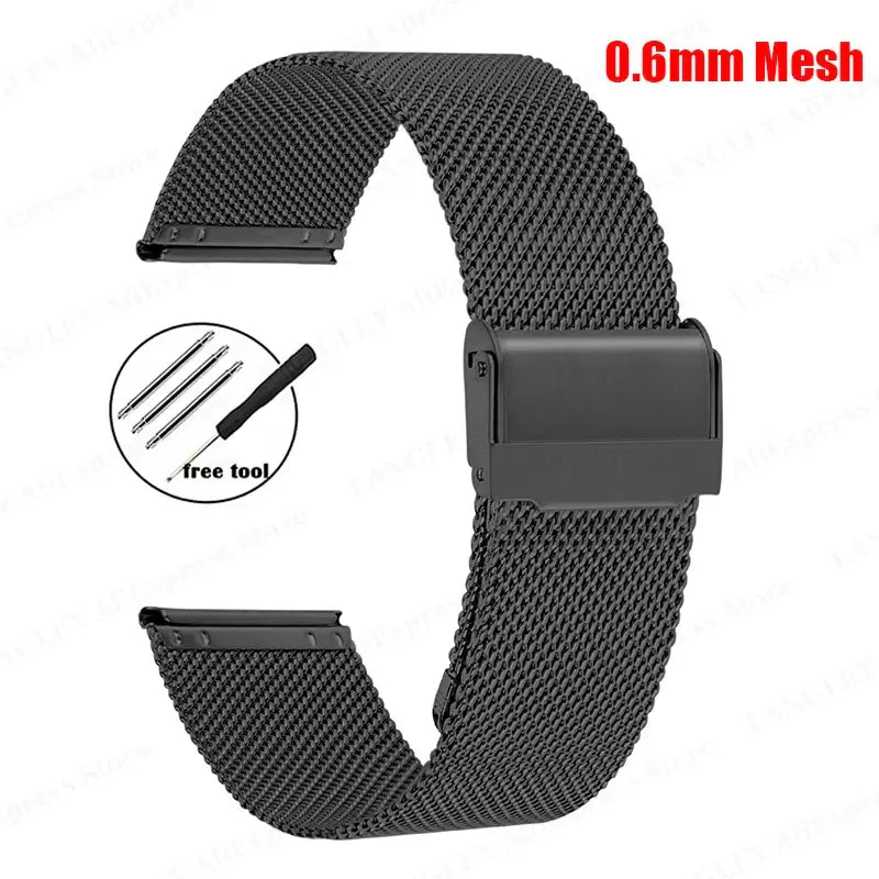 Milanese Mesh Band with Adjustable Clasp in Black / 0.6mm Mesh for compatible Huawei watches