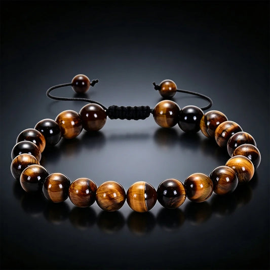 Golden tiger's eye 8mm bead bracelet with adjustable cord, dark background