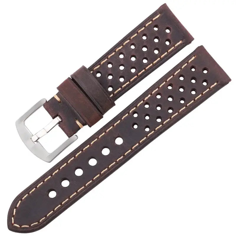 Suunto Perforated Leather Rally Band - Dark Brown / Silver Buckle