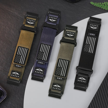 Garmin replacement straps in four colors featuring USA flag designs, ideal for active lifestyles.