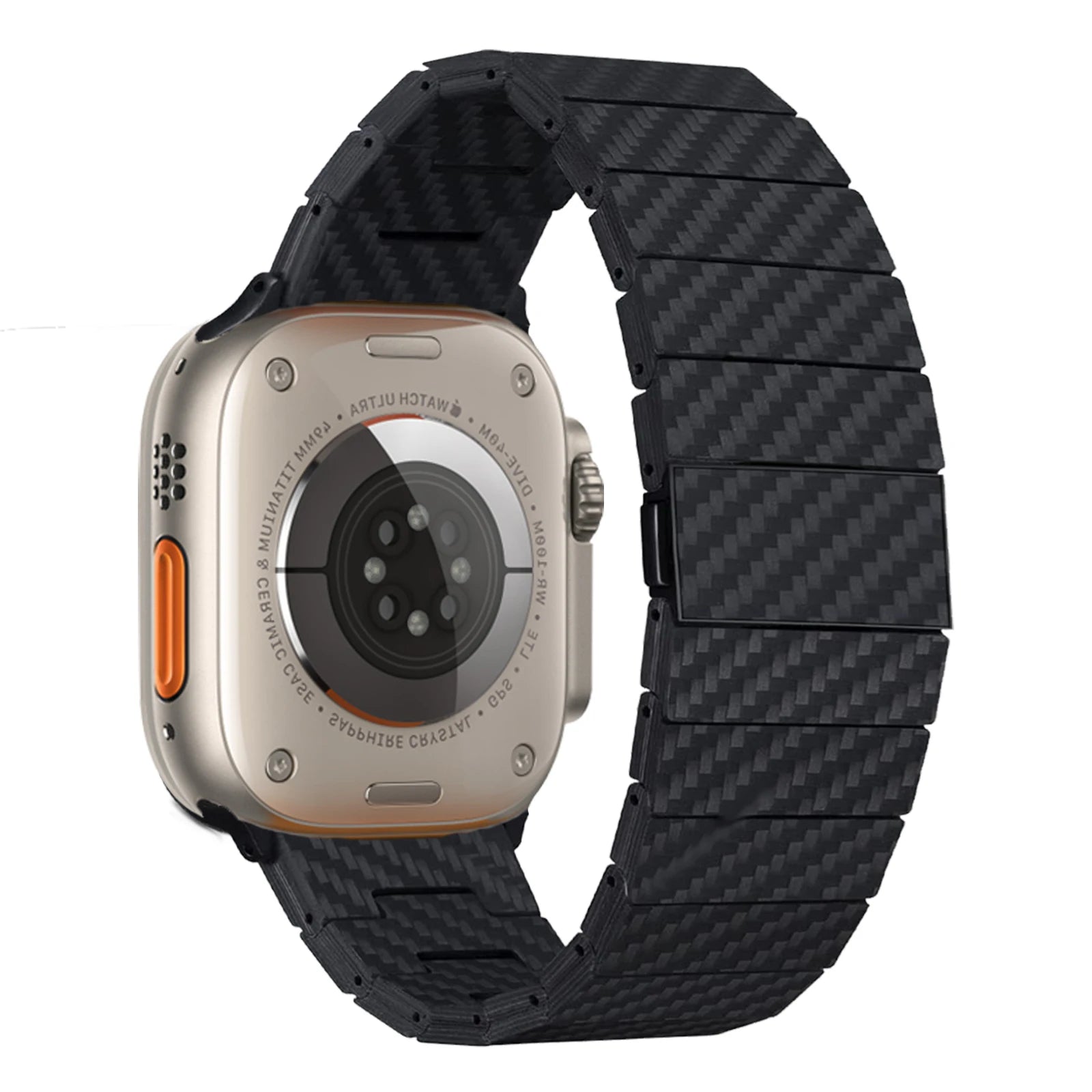 Apple Watch with sleek carbon fiber strap, showcasing modern style and durability for everyday use.
