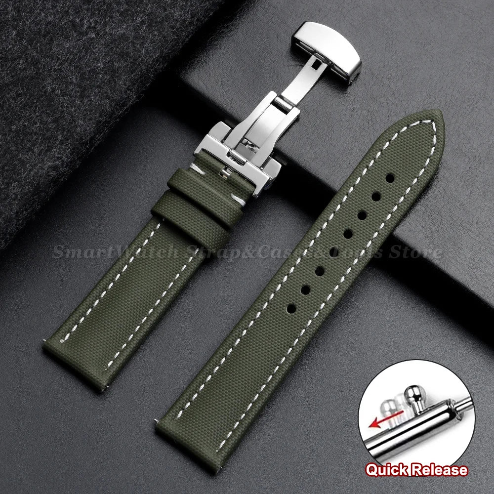 Sailcloth Band in Green, White Stitching