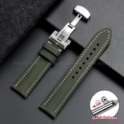 Sailcloth Band in Green, White Stitching
