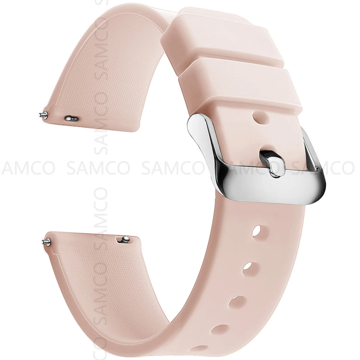 Curved-End Silicone Band in Pale Pink with Silver Buckle