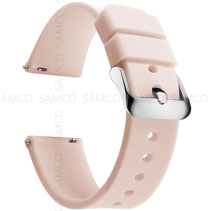 Curved-End Silicone Band in Pale Pink with Silver Buckle