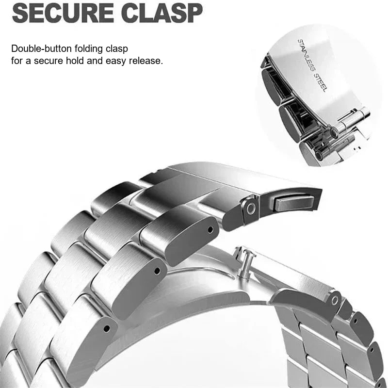 Samsung Galaxy Stainless Steel Link Watch Band - Watch8/Watch8 Classic/Watch9/Ultra/Ultra2 secure clasp detail for added security.