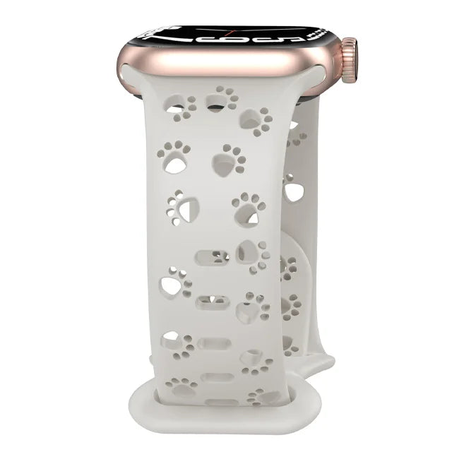 Paw Print Cutout Silicone Apple Watch Band in Ivory