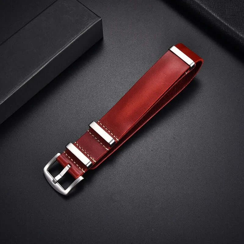 Samsung Galaxy Watch Leather Pass-Through Band in Red / Silver Buckle