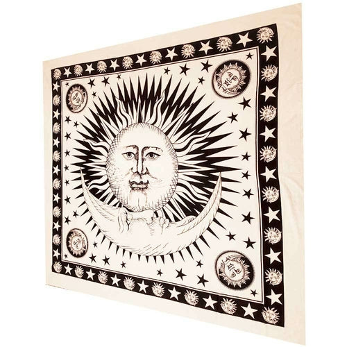 Sun And Crescent Moon Tie Dye Tapestry Wall Hanging — white