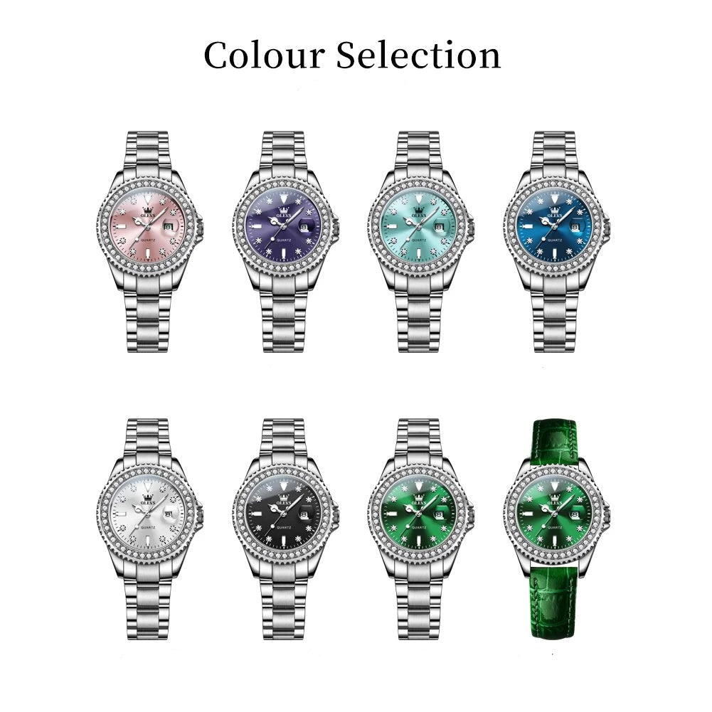 Women's Crystal Bezel Quartz Date Watch — Eight dial and strap options — BandsCo Straps