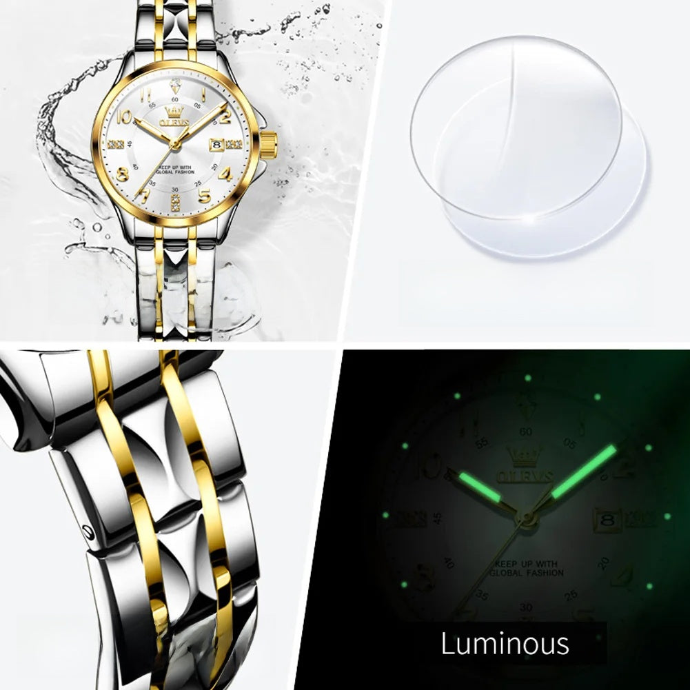 Women's 30mm Sculpted Bracelet Quartz Date Watch — Bracelet and luminous display details