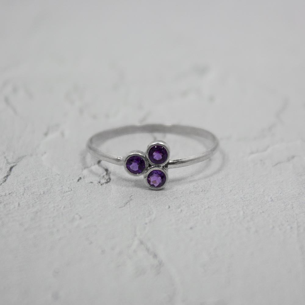 Amethyst Cluster Sterling Silver Ring Thin Band Adjustable