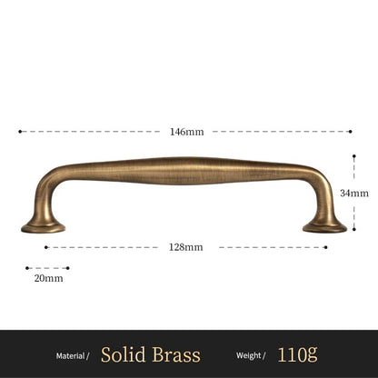 Arched solid brass cabinet pull size diagram, 128mm hole spacing