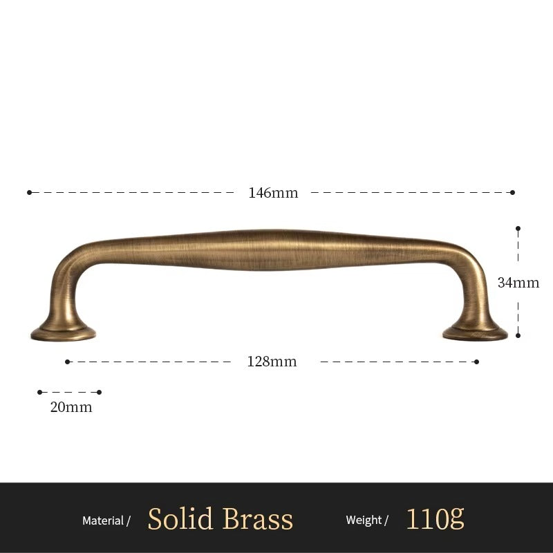 Arched solid brass cabinet pull size diagram, 128mm hole spacing