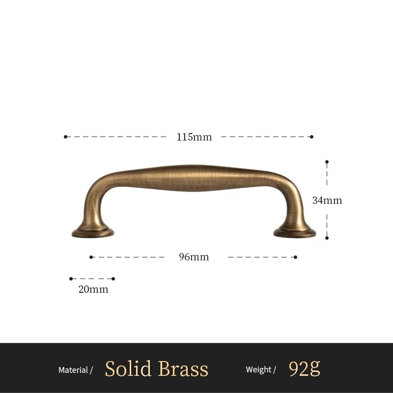 Arched solid brass cabinet pull size diagram, 96mm hole spacing