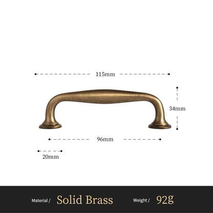 Arched solid brass cabinet pull size diagram, 96mm hole spacing
