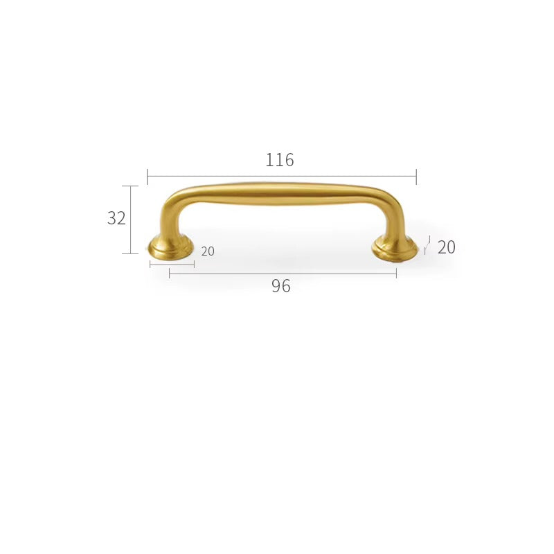 Arched solid brass cabinet pull size diagram, 96mm hole spacing