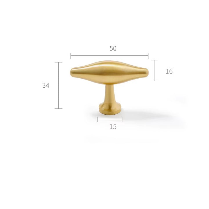 Arched solid brass T-bar cabinet knob size diagram, 50mm long