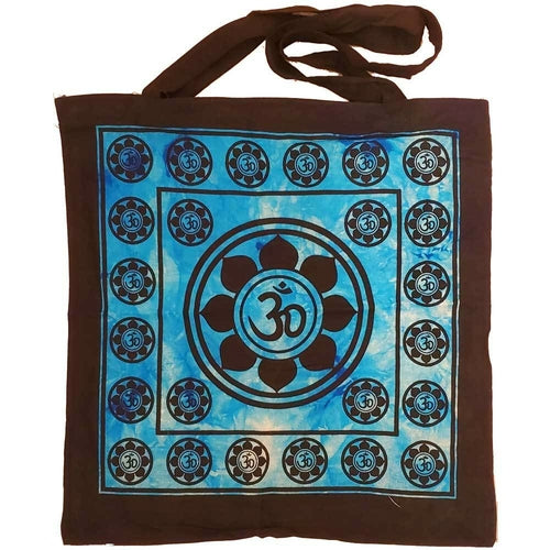 Aum Sanskrit Lotus Chakra Tie Dye Canvas Tote Shoulder Bag — blue