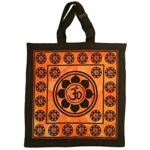 Aum Sanskrit Lotus Chakra Tie Dye Canvas Tote Shoulder Bag — black