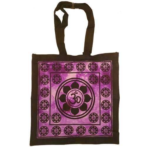 Aum Sanskrit Lotus Chakra Tie Dye Canvas Tote Shoulder Bag — purple