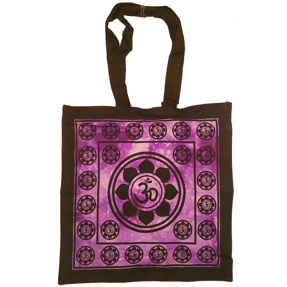 Aum Sanskrit Lotus Chakra Tie Dye Canvas Tote Shoulder Bag — black